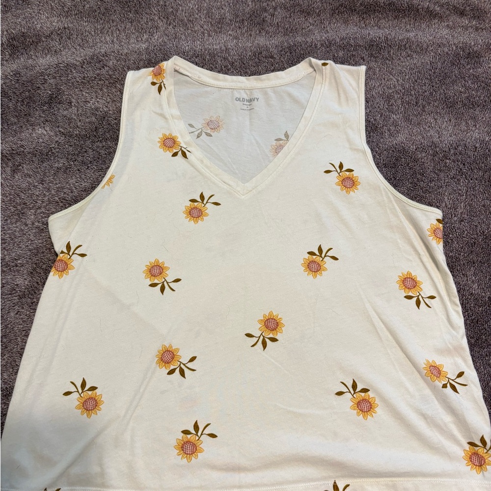 Old Navy Cream Tank Top with Yellow Floral Pattern